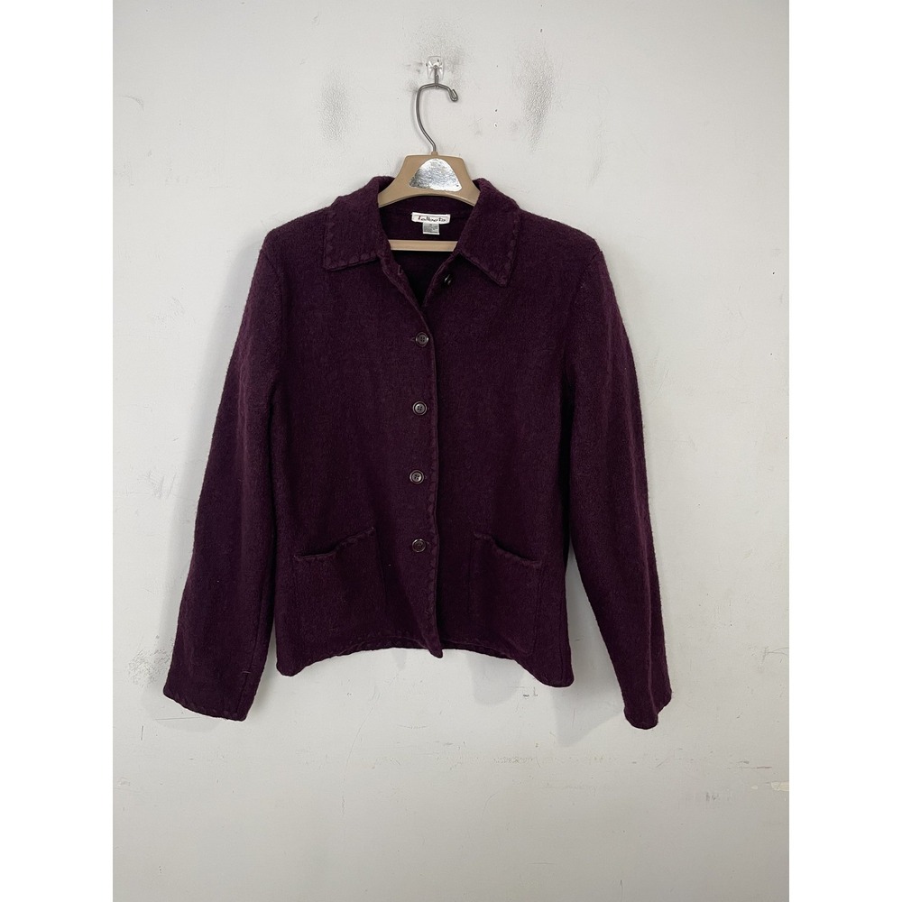 Talbots Women's M 100% Wool Knit Blazer Jacket Deep Purple Collared